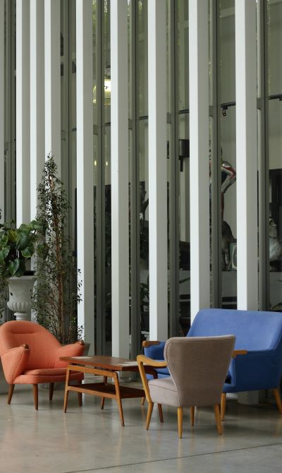 Waiting area or reception in office interior.